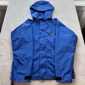 Vintage Moonstone Gore-Tex Rain Jacket Blue Hooded Pit Zips Medium Waterproof